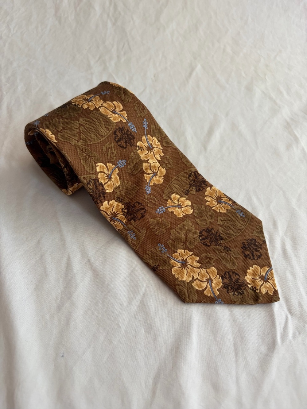 Caribbean Brown Floral Tie with Yellow Blooms 100% silk